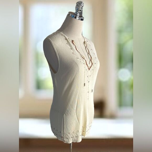 DAVID MEISTER Beaded Embellished Knit Top V-Neck Tank Blouse Size L - Picture 6 of 16